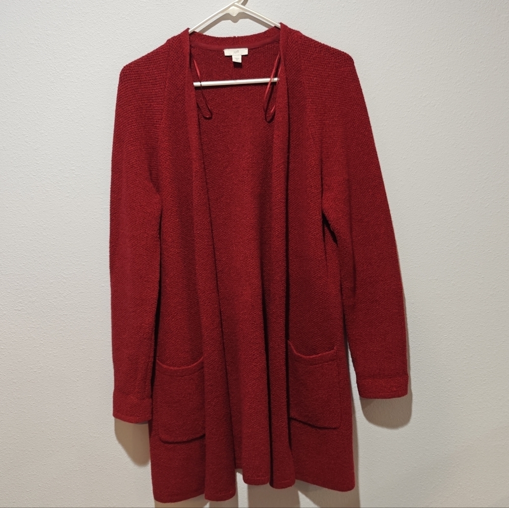 Excellent Condition J. Jill Silk Wool Cardigan Medium Red Long Holiday Christmas - Picture 2 of 6